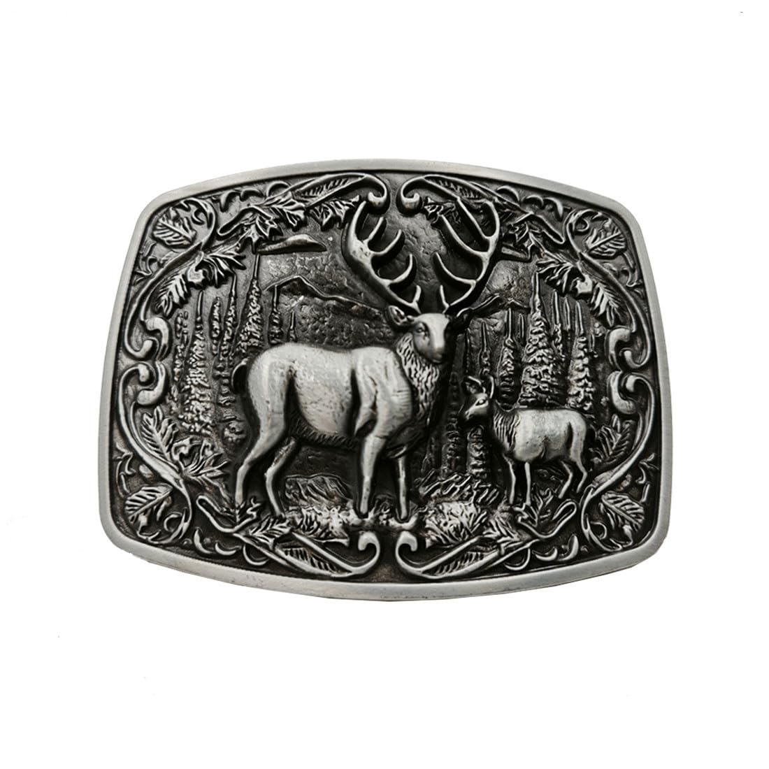 Western Cowboy Deer Rectangle Belt Buckle Grey