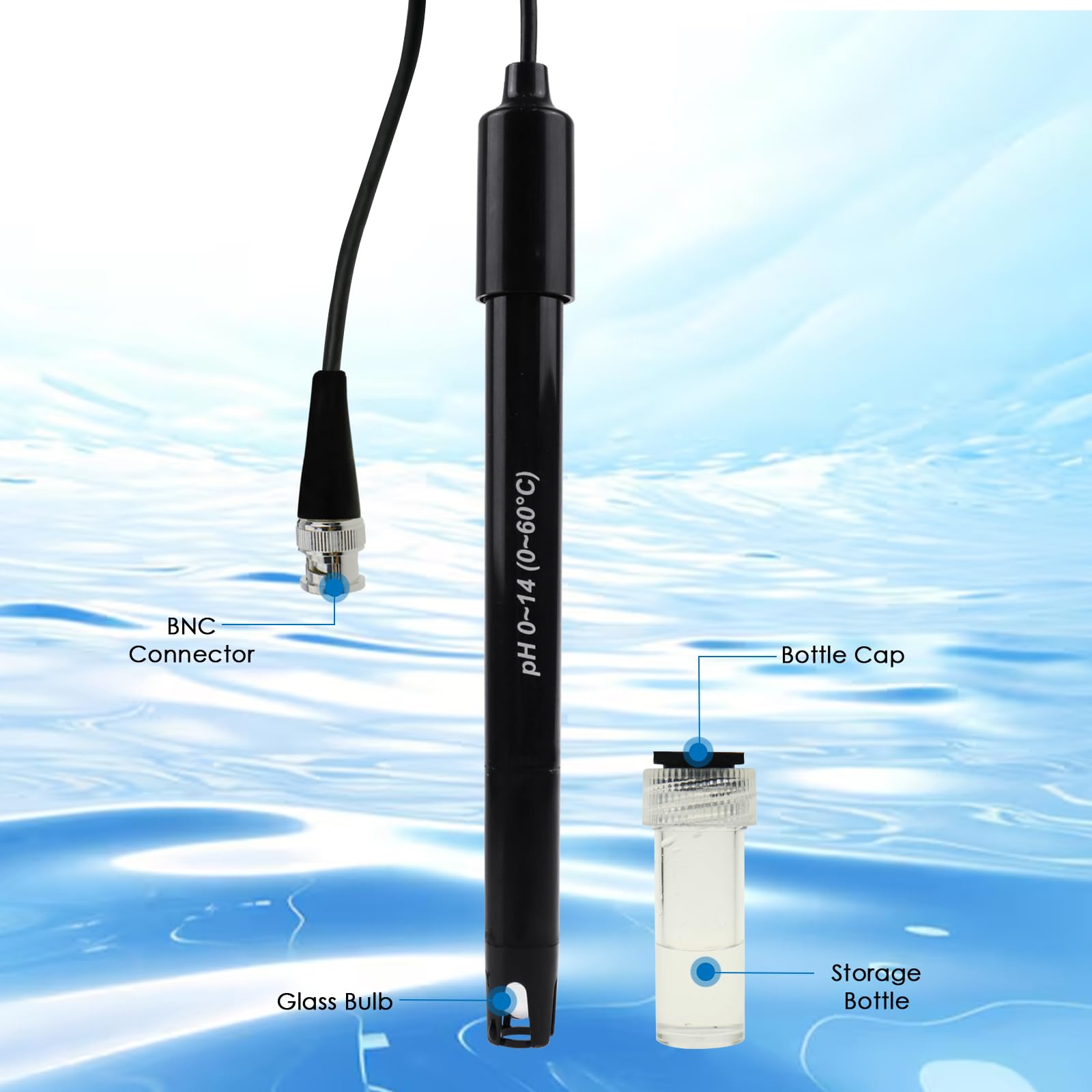 Kit De Remplacement Pour Aquarium Hydroponique Plante Piscine Spa 0-14 Sonde D'électrode De Ph Connecteur Bnc, Câble De 300 Cm Pour Capteur De Test De Contrôleur De Moniteur De Ph (BNC pH Electrode)