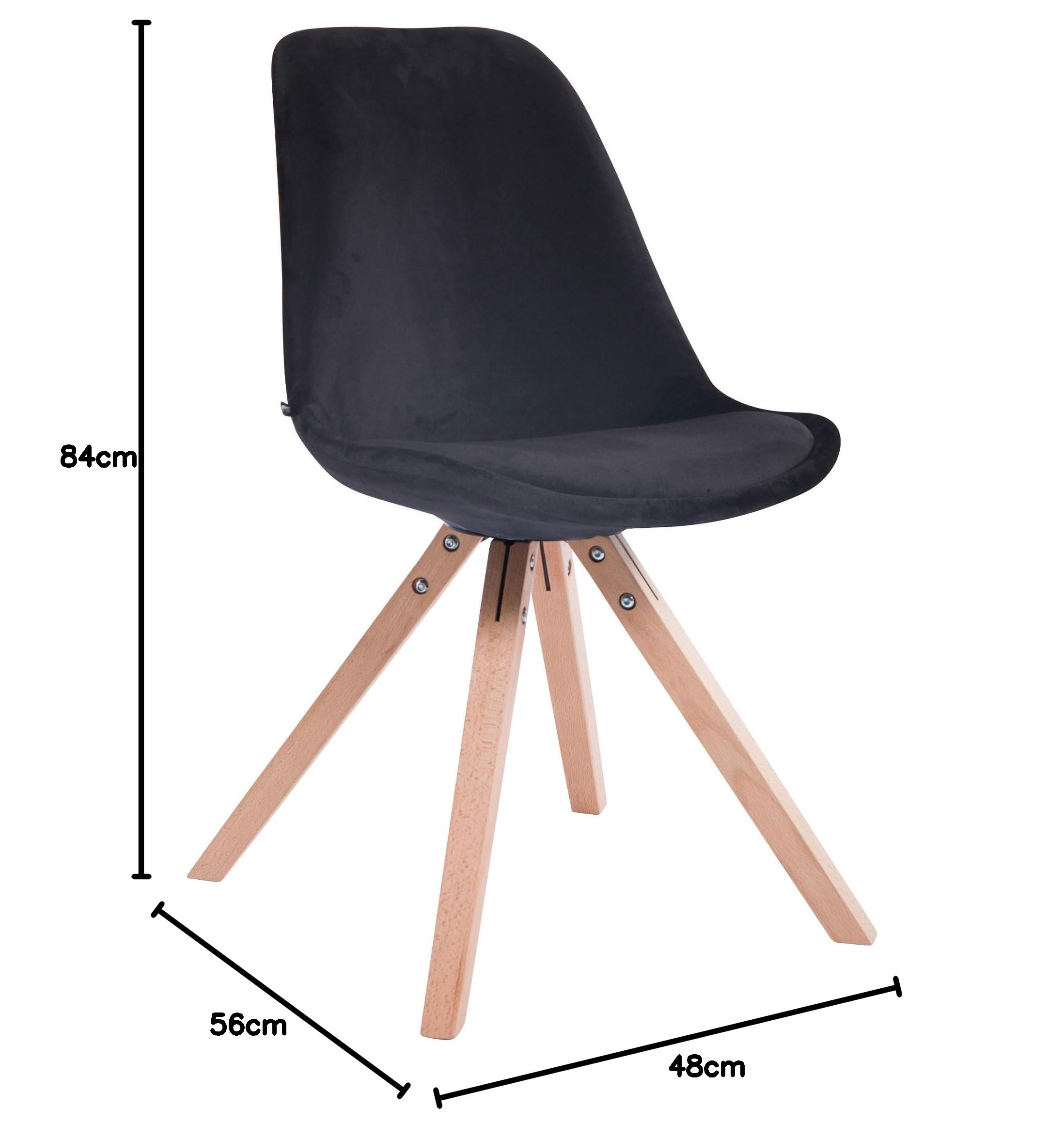 CLP Lot De 4 Chaises De Salle A Manger Toulouse en Velours I avec Assise Rembourré I Pieds Carrés Bois | Couleur Noir Couleur du Cadre Natura