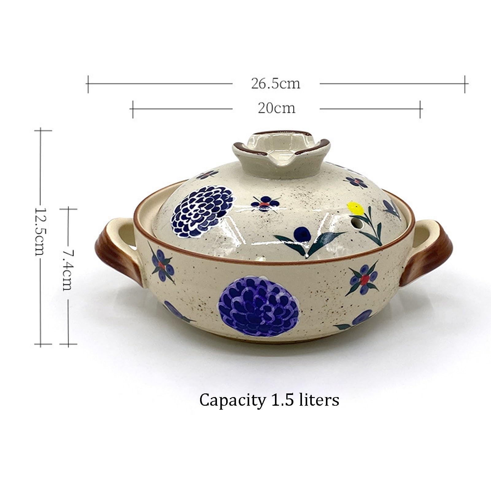 Japońskie ceramiczne naczynie do zapiekanek, 1,5 l, odporne na wysokie temperatury, okrągłe naczynia kuchenne z podwójnymi uchwytami do przygotowywania gulaszu i zupy
