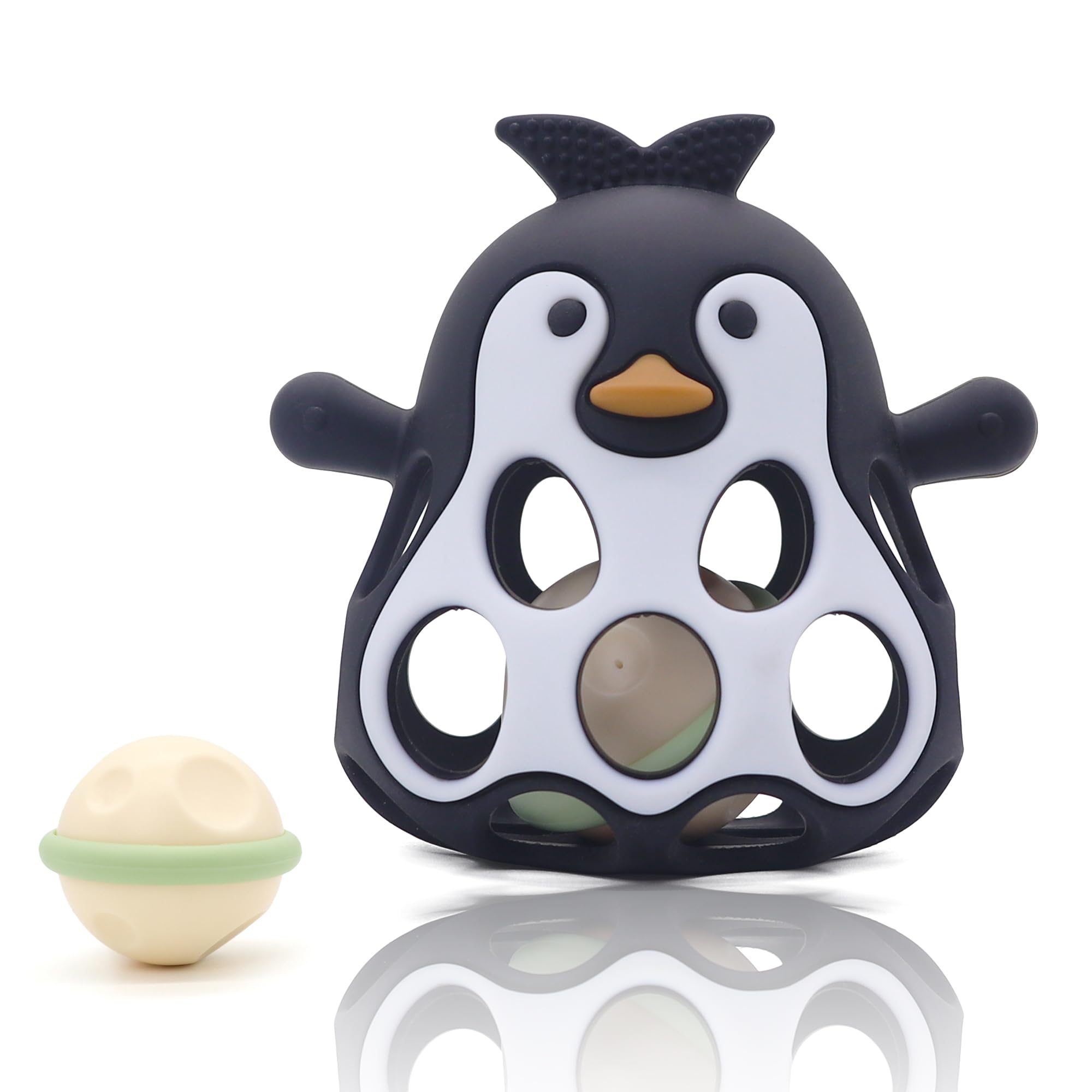 farout Pinguin Rassel-BPA frei Spielzeug ab 3 Monate - Ideal als Zahnungshilfe Mädchen und Jungen - Beißring Baby & Montessori Spielzeug Baby ab 6 Monate -Inspirierendes Geschenk.