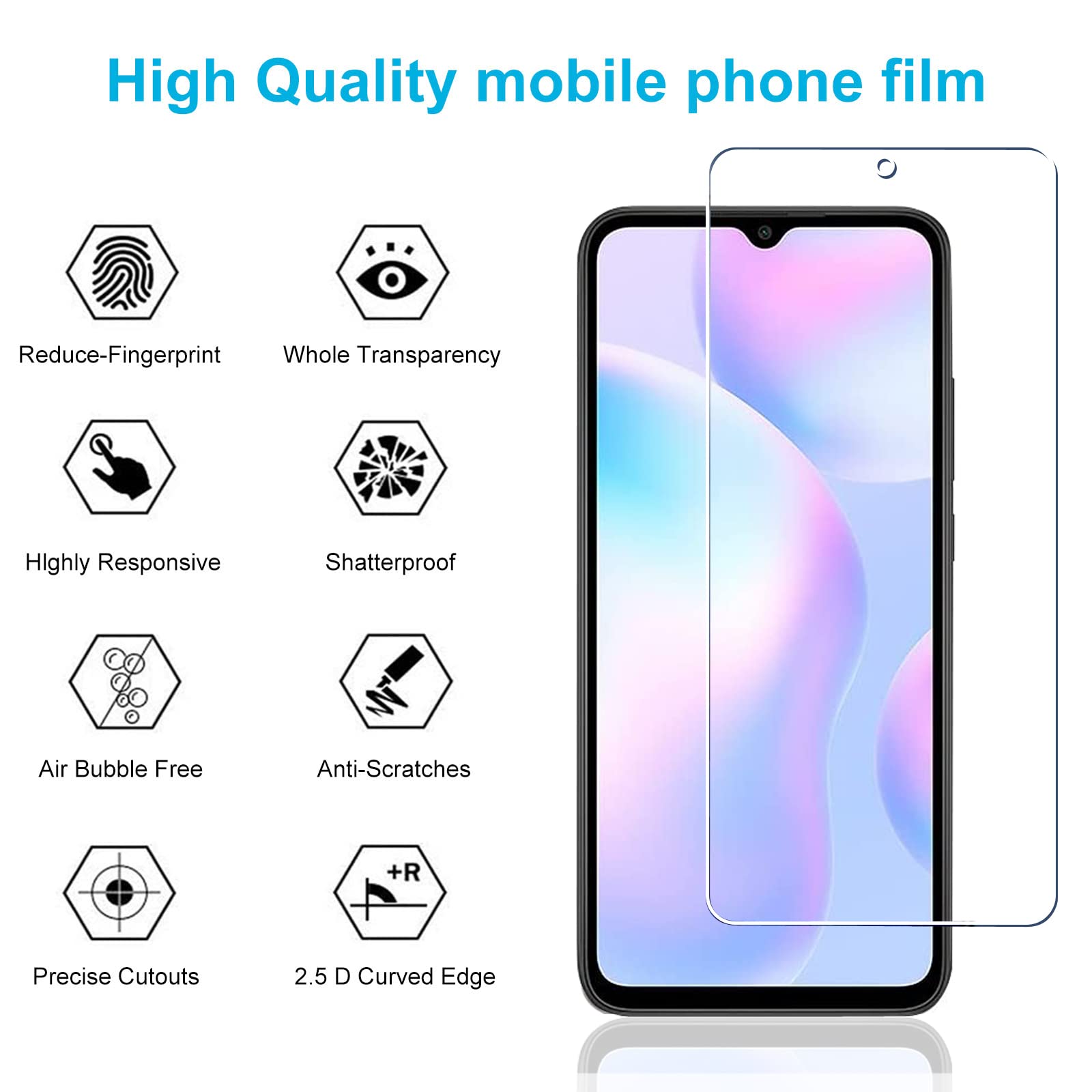 n 2 Pellicola Vetro per XIAOMI REDMI 9A / 9C Temperato Full 9D touch display 9h