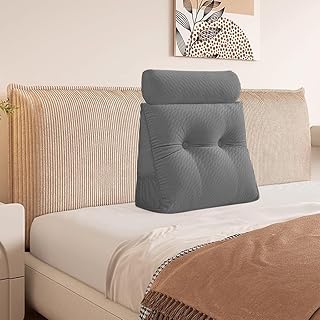 Dreieckiges Kopfkissen Keil Kissen mit Rollkissen, abnehmbare Abdeckung Kopfkissen Tagesbett Etagenbett, Rückenlehne Positionierung Unterstützung Kissen Ruhe Lesen Entspannend (Grau, 60*20*50cm)
