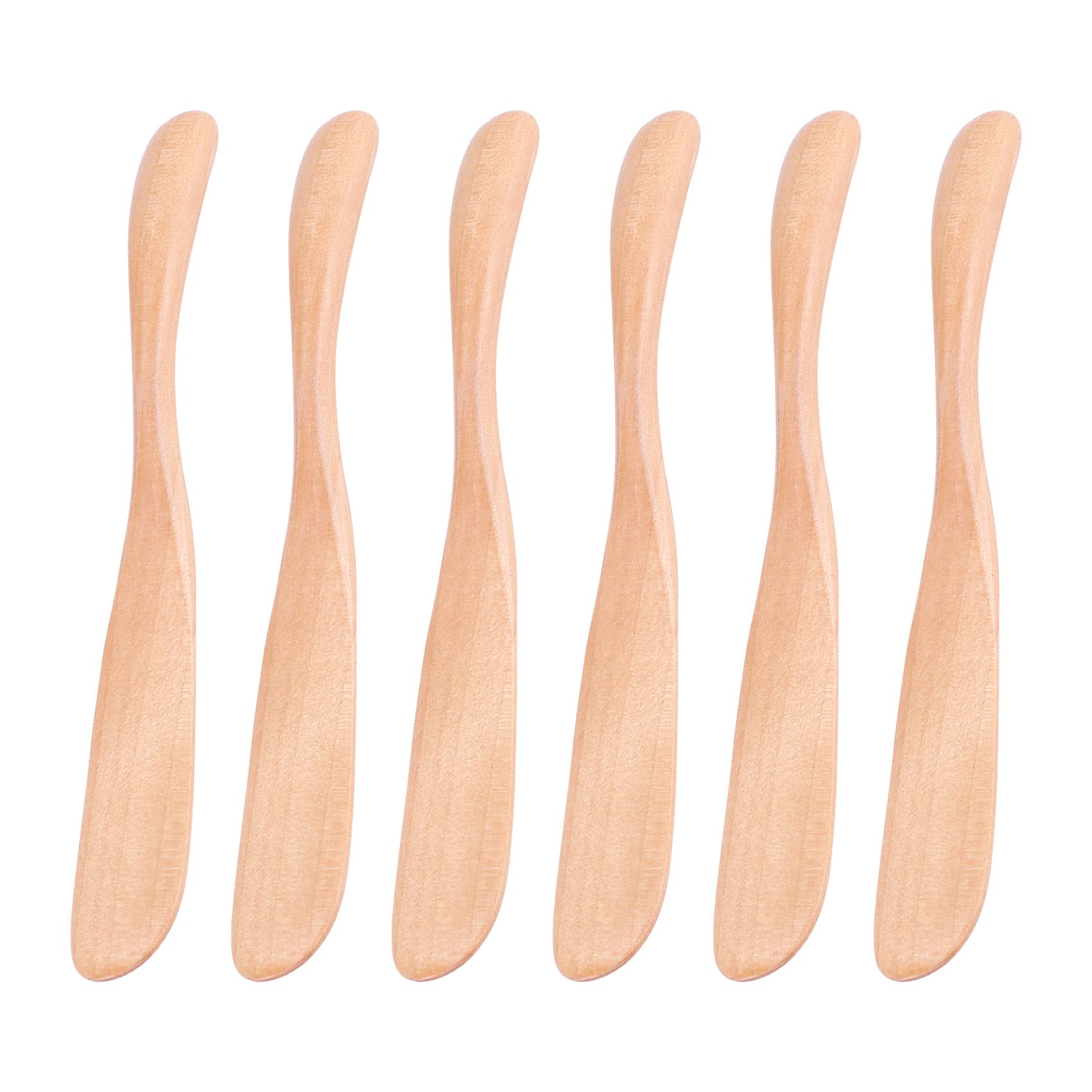 Melairo Wood Color Wooden Butter Knife Cheese Spreader 6.5 Inch, Jam Knife Butter Cake Knife Mask Knife 6 Pieces