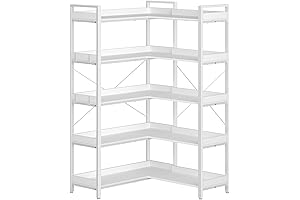 Rolanstar 5 Shelf White Corner Bookshelf: Space-Saving Storage Solution
