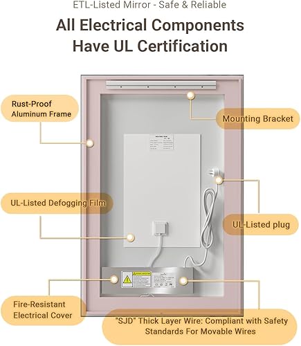 Miniatura 7 de Espejo de baño LED, espejo LED sin niebla frontal y retroiluminado para baño, espejo de baño regulable de 3 colores con luces, espejo LED