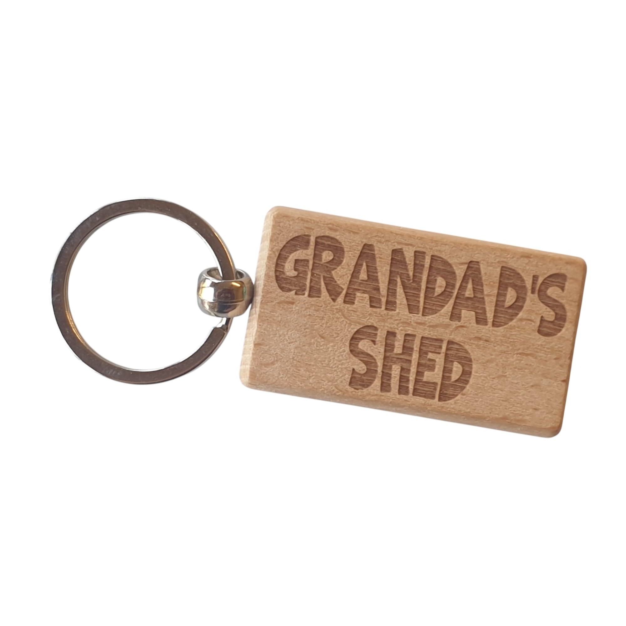 Decalarama Brown Grandad's Shed Keyring Gift Nice Cute Custom Engraved Wooden Key Fob Novelty House Keys Present