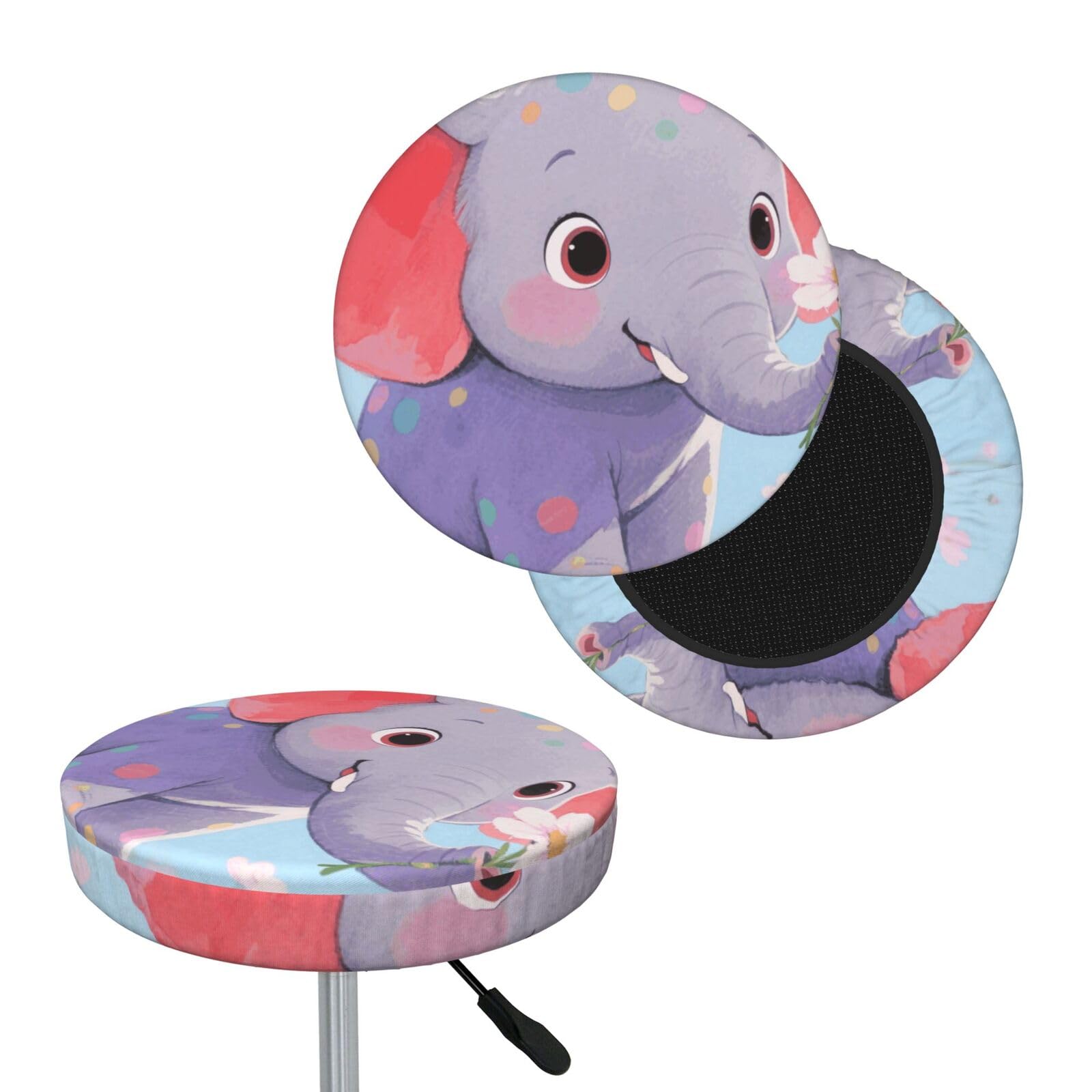 FekiLoot Elephant Round Bar Stool Covers Stretch Washable Bar Stool Covers Dustproof Slipcover Bar Chair Covers with Elastic Band for Bar Kitchen Living Room Decor 12 Inch