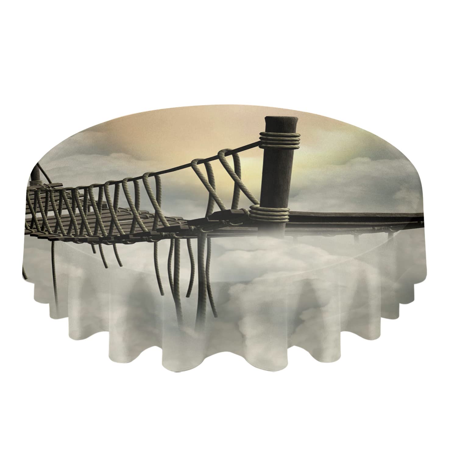 Bridgedoe Gray Moroccan Tablecloth Round 60in Waterproof Polyester Table Cloth Spillproof Table Cover for Kitchen Dining Room Home Tabletop Decoration Geometric Graphics Rustic Style