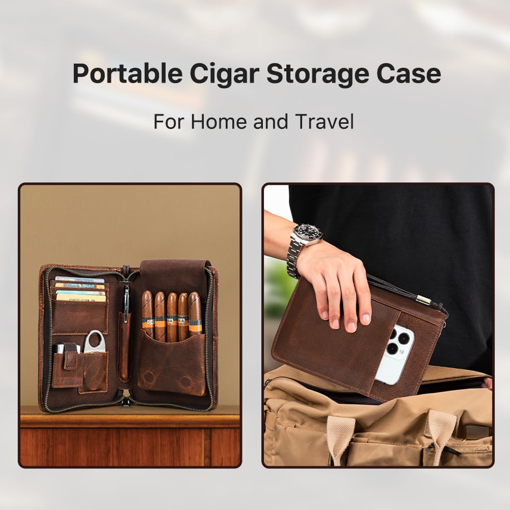 CONTACTS Przenośny humidor podróżny z nożykiem do cygar i otworem na zapalniczkę, skórzane etui na cygara (bez akcesoriów/cygar), wielofunkcyjny organizer na akcesoria do cygar z paskiem na nadgarstek