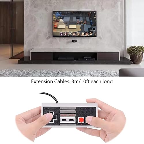 Miniatura 6 de Paquete de 2 controladores de almohadilla de juego retro con 2 unidades de cable de extensión de 9.8 ft de repuesto para Nintendo Mini NES Classic