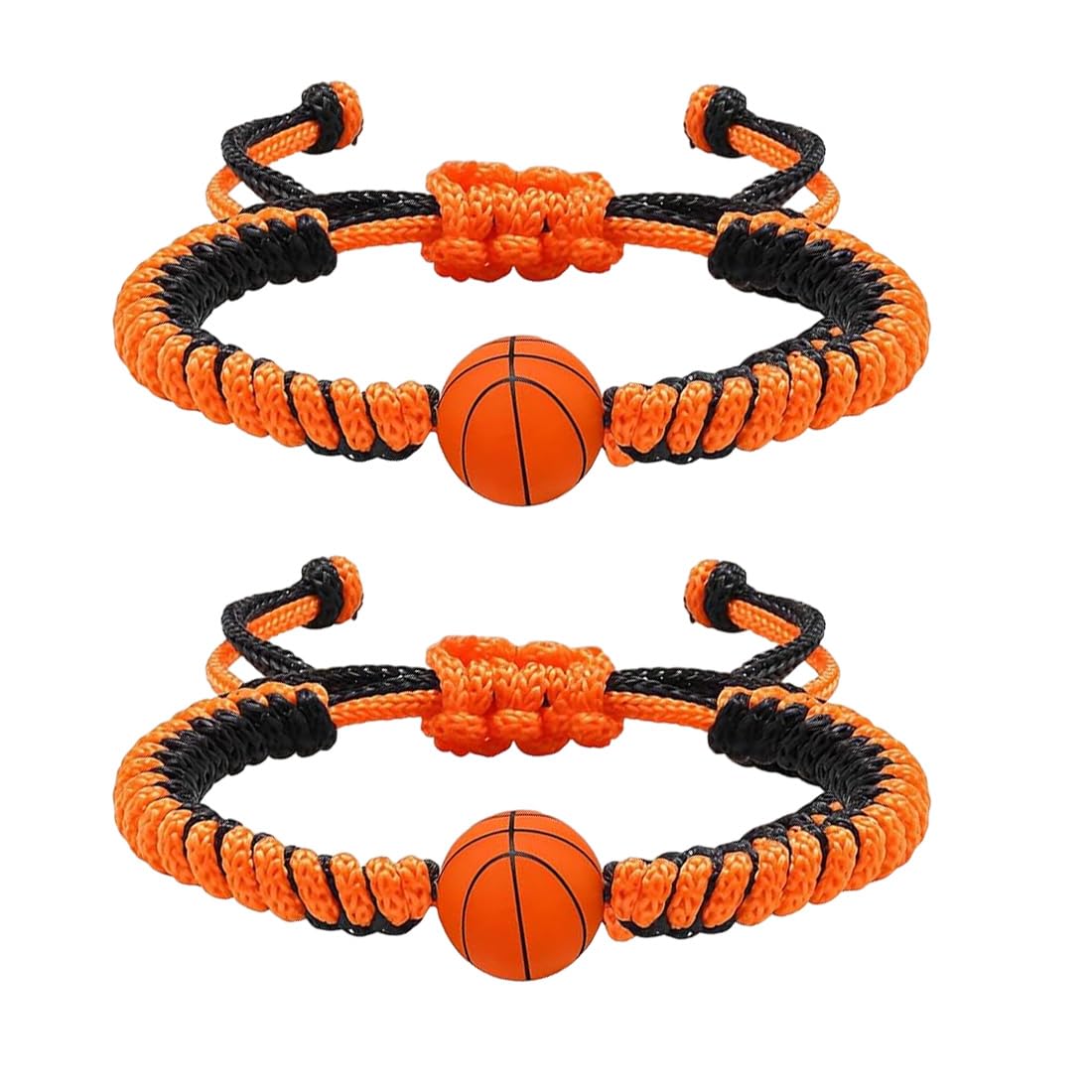 Pulsera de la amistad de 2 piezas, cuerda negra y naranja, colgante de baloncesto de silicona 3D, pulsera de baloncesto para niños, un gran regalo para los amantes del baloncesto.