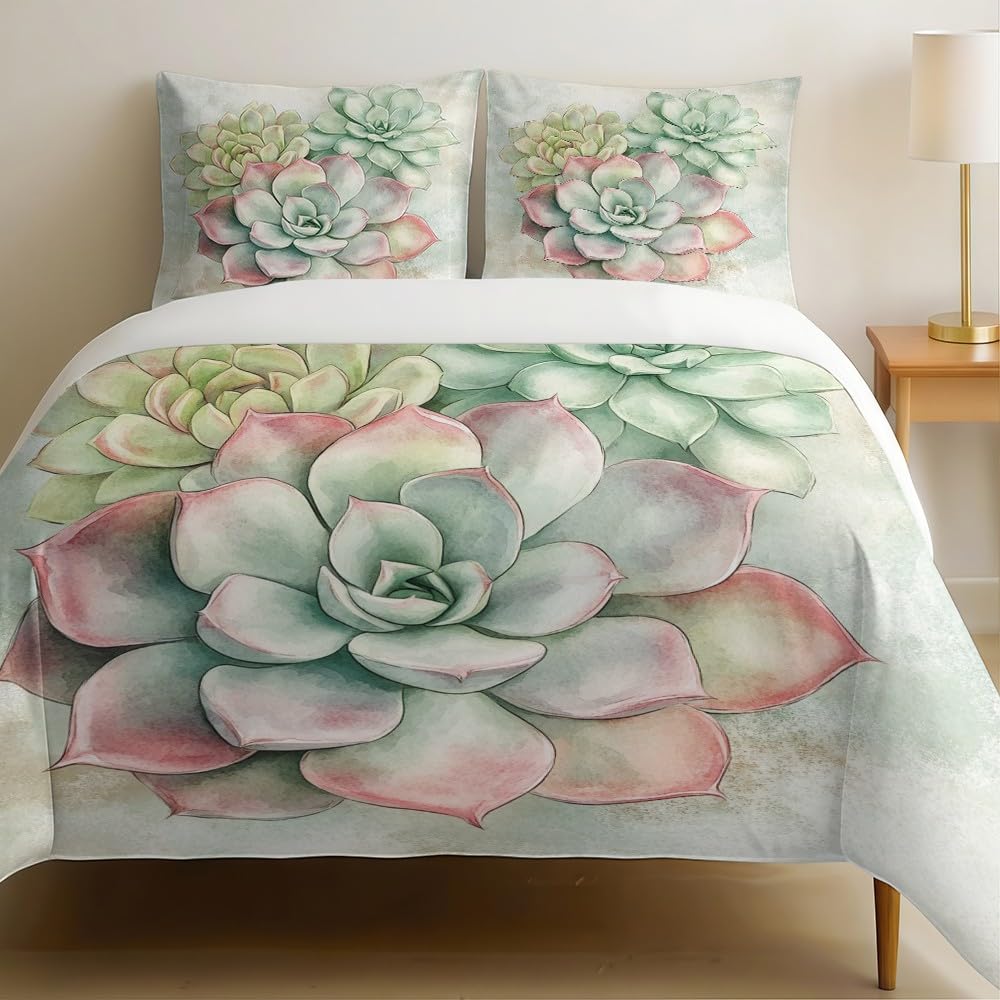 Parure de lit 2 personnes avec housse de couette 220x240 verte et 2 taies 65x65
