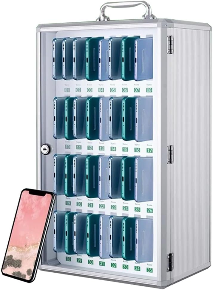 Cell Phone Locker Box for Classroom with Door Locks and Keys Clear Acrylic Jail Storage Cabinet，36 Phone Locker Cabinet for Cell Phones, Wall-Mounted Mobile Phone Lockbox with Handle & Code,