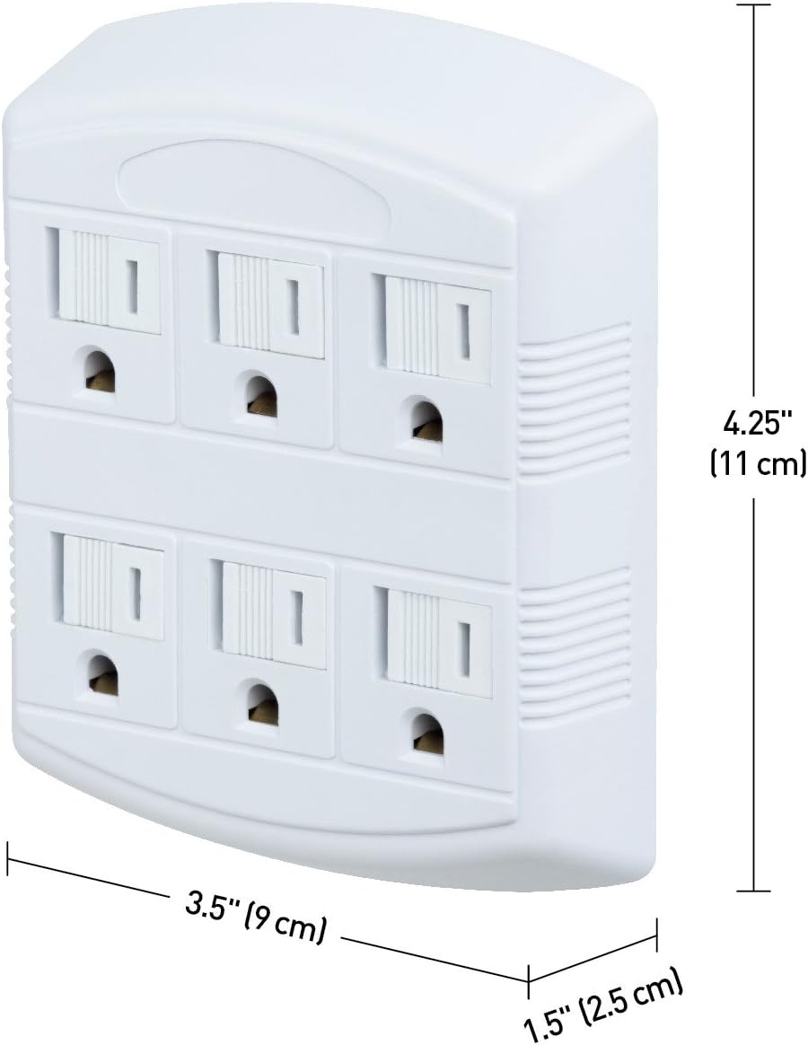 Globe Electric 46007 6-Outlet Multi-Tap Wall Tap, Grounded, White Finish