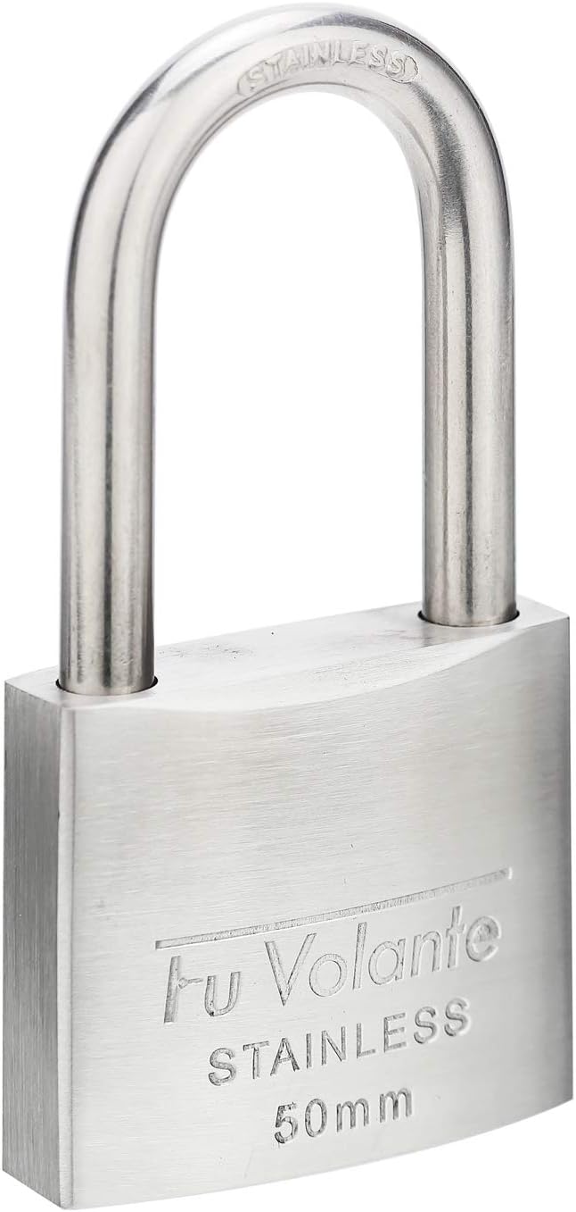 Stainless Steel Pin Tumbler Padlock, 304 Marine Series, Weatherproof Padlock for Outdoor use, 2 inch Wide Body, Keyed Alike Locks- Stainless Steel Body & Long Shackle-2 Pack