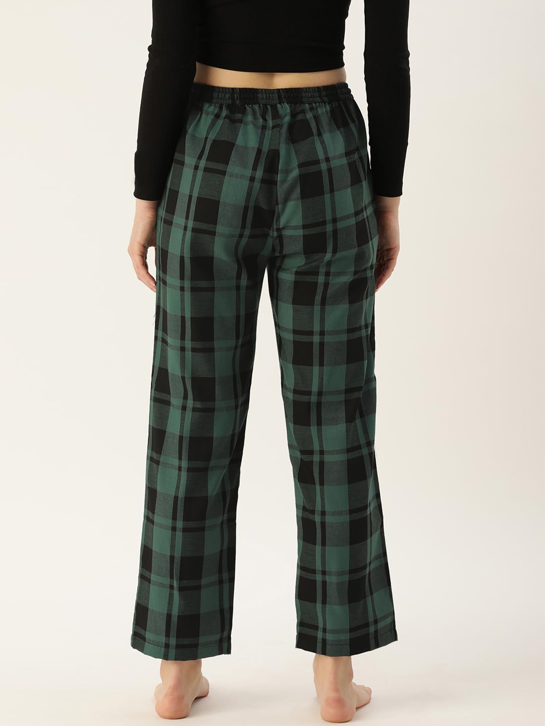 KRYPTIC Women Green Checked Pure Cotton Elasticated Waist Band Regular fit Pyjama(Green ;L) - Image 3 thumbnail
