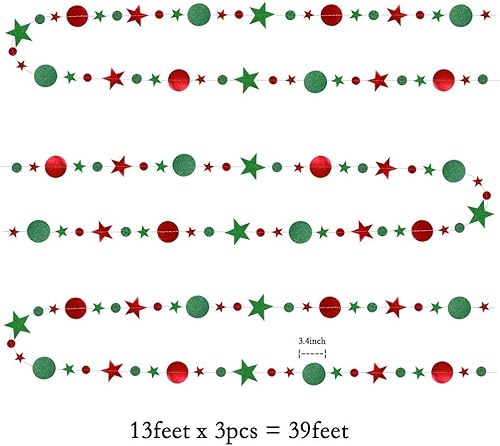 Miniatura 5 de Decor365 Decoración de Navidad con purpurina roja y verde, guirnalda de círculos de estrellas colgantes, telón de fondo, serpentina, suéter feo,
