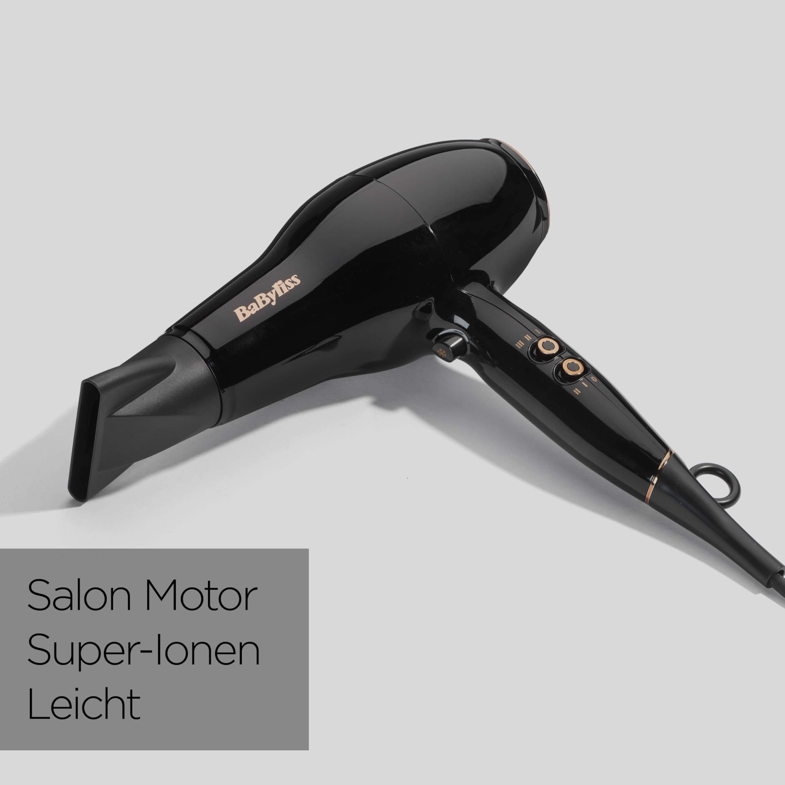 BaByliss Haartrockner Pro Power – Leistungsstarker 2300W Föhn, Professioneller Salon-AC-Motor, Anti-Frizz Ionen-Technologie, 3 Temperatureinstellungen & 2 Geschwindigkeitsstufen, Schwarz, D5245E
