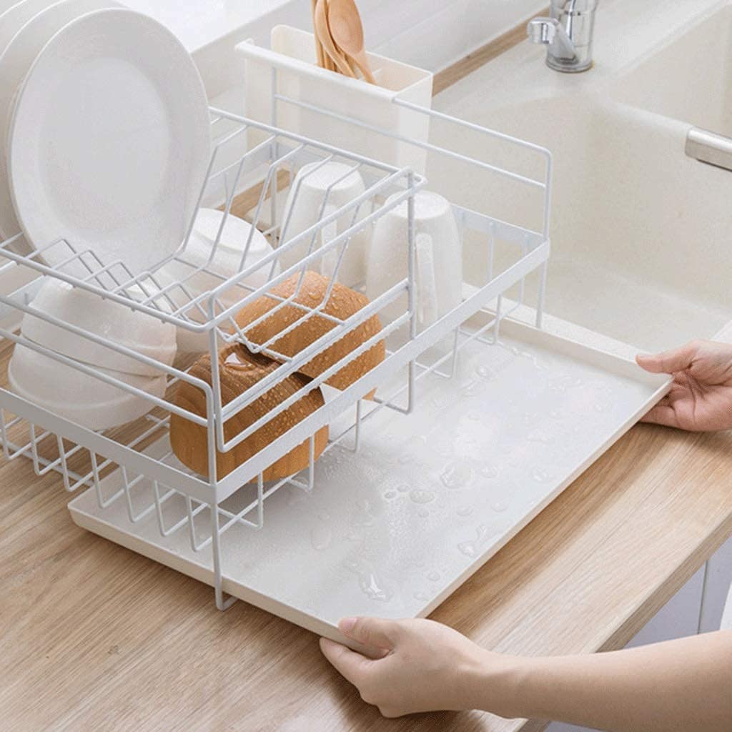 Escurreplatos Rejilla para secar Platos Rejilla para secar Platos de Cocina Capas Dobles Desmontables con Bandeja de Goteo Soporte para Utensilios En