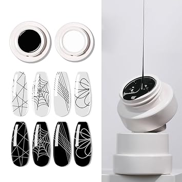 2 Colors Gel Paint For Nails Art Line, Spider Gel For Nails White Black Line Colorful, S