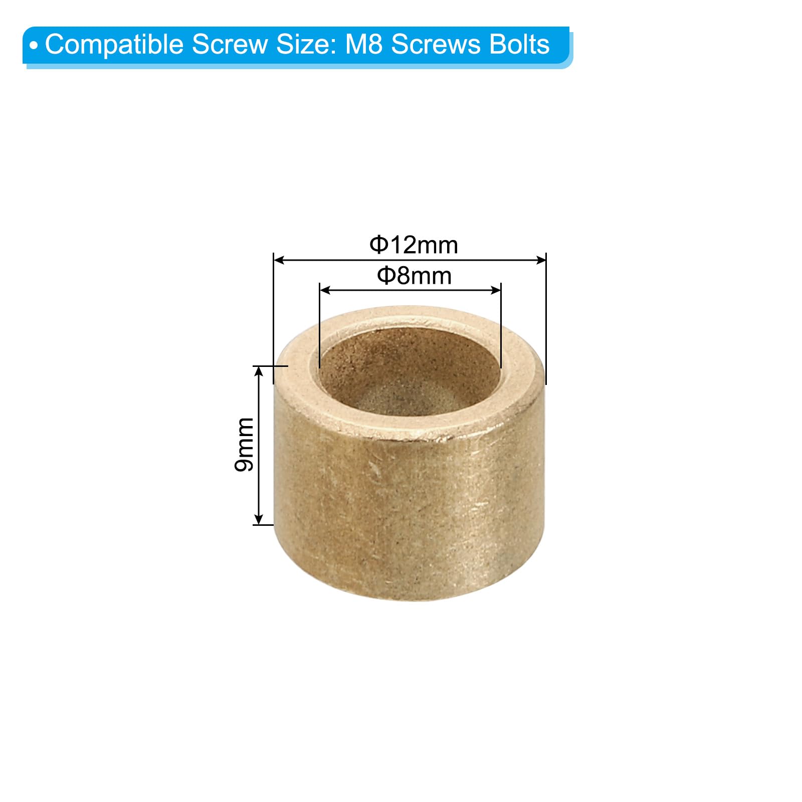 PATIKIL M8 Brass Spacers, 8 Pcs Metal Spacer Brass 8mm ID x 12mm OD x 9mm L Brass Spacers Screw Standoff for 5/16 Inch or M8 Screw - Image 2
