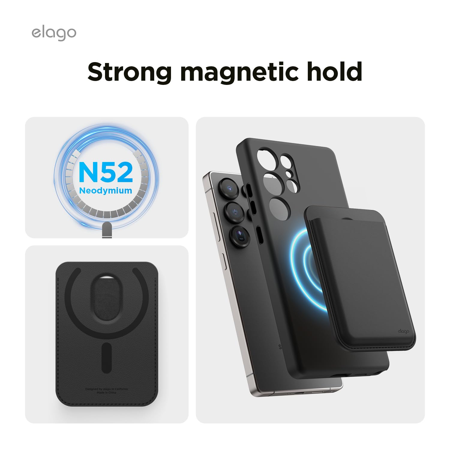 elago Portafoglio Magnetico per Samsung Galaxy S26, Ultra, Plus, Z Fold 7, Edge, Serie S25, Serie S24 - Compatible con MagSafe, Pelle Sintetica Resistente, 3 Carte, Porta Carte per Telefono (Nero)