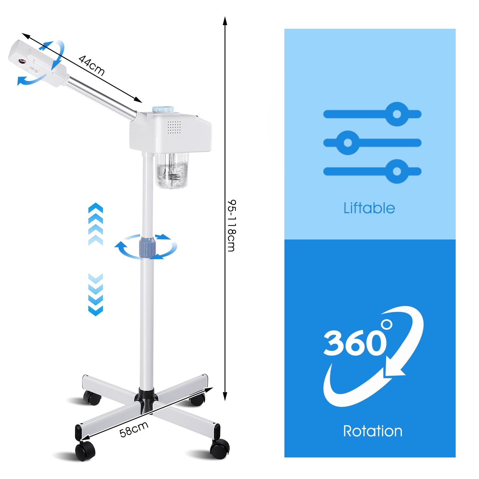 Vapore Viso Verticale Sauna Viso Pulitore Pori Vapore Macchina Spa Umidificatore Bellezza Caldo e Freddo Vapore Viso Idratante Stand per Spa, Salone e Casa