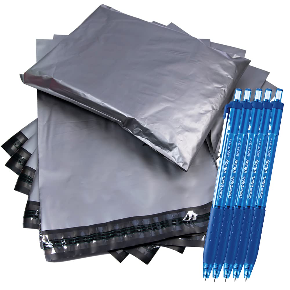 Sacs postaux pour vêtements gris 35x53 cm avec fermeture autocollante et stylos