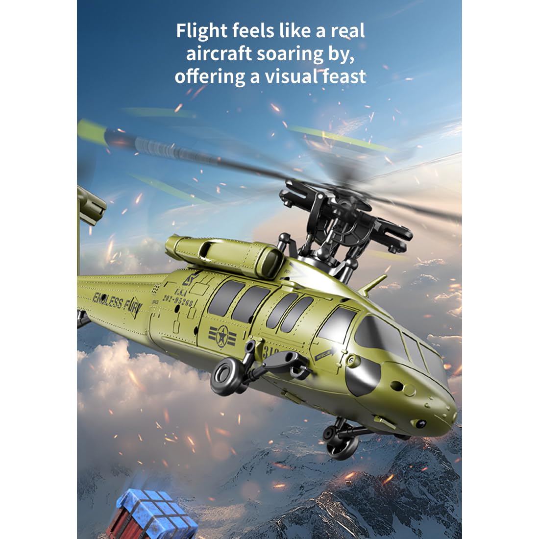 UH-60 Elicottero telecomandato per adulti, 2.4G 5CH Flybarless RC elicottero con volo invertito con una chiave, mantenimento dell'altitudine barometrica e posizionamento del flusso ottico, regali per
