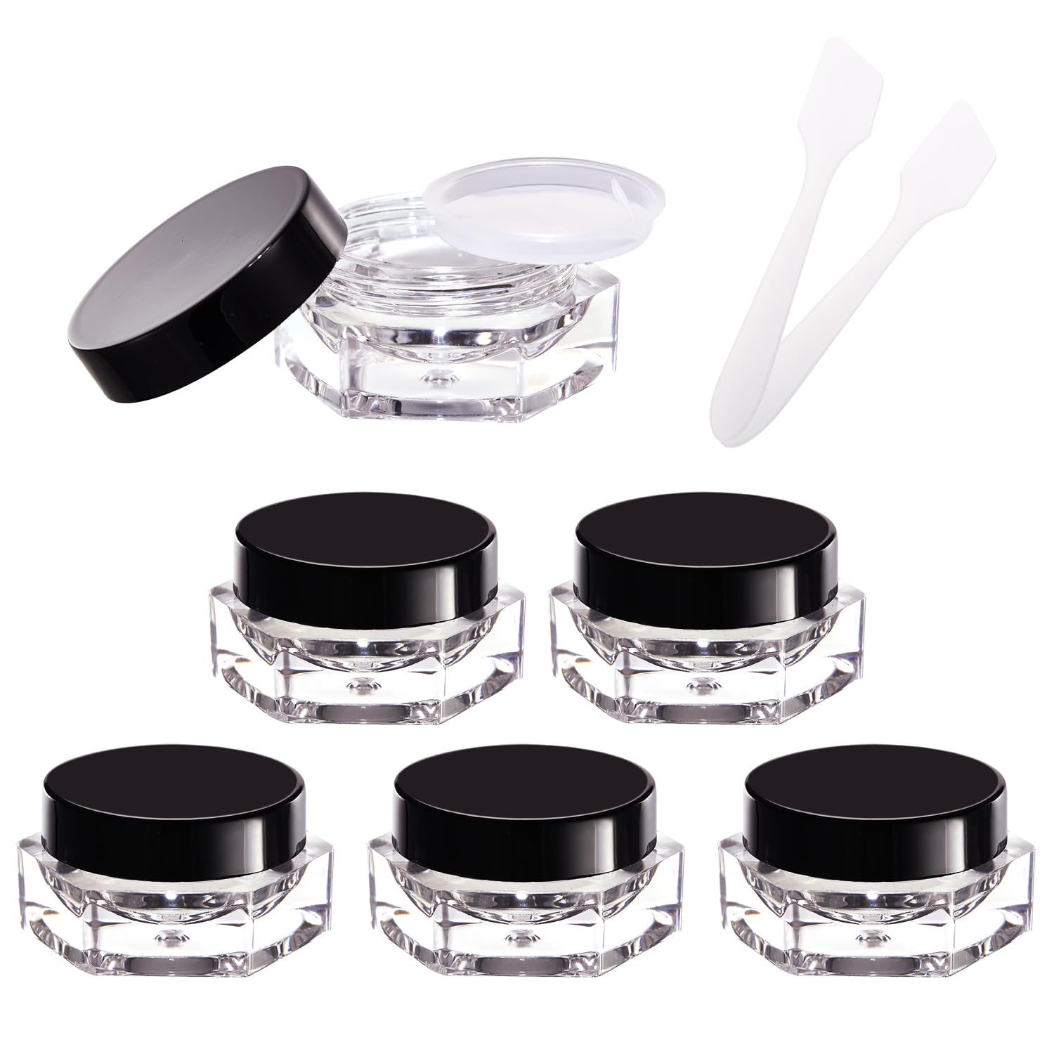 CAIYA 6 Pieces 5 ml Empty Cosmetic Containers, Makeup Sample, Transparent Travel Containers with Lids for Cosmetics/Cream/Beads