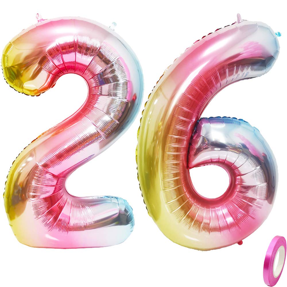 BoomYouLarge Foil Mylar Balloons 40 Inch Rainbow Number 26 Balloons Giant Jumbo Birthday Balloons for Birthday Party Decorations – Rainbow #26