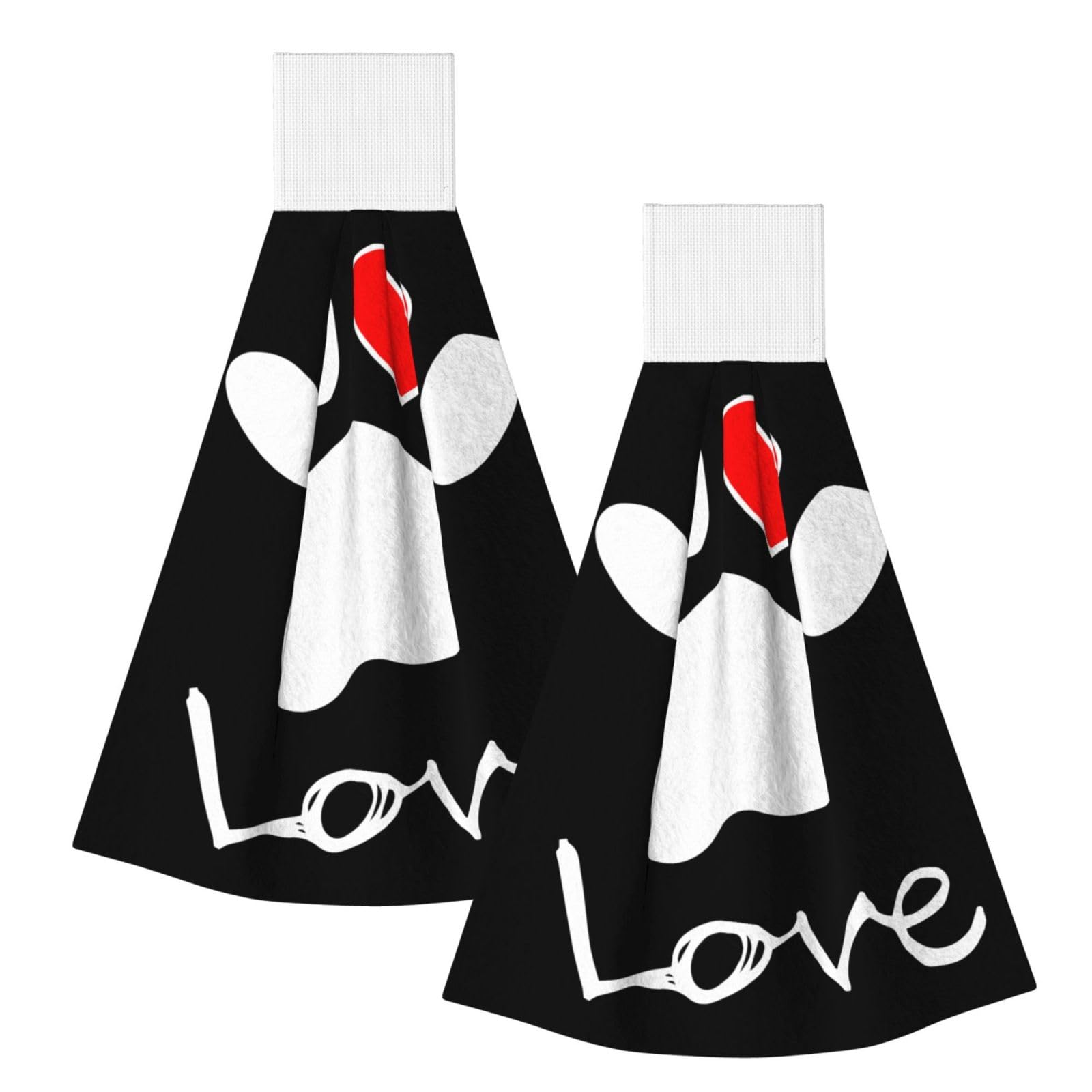 DOPKLNA Dog Footprint Paw Love, 2 Pcs Hanging Coral Fiber Hand Towels for Bathroom, Absorbent Kitchen Towels