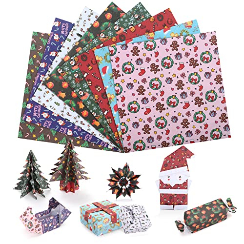 Golden Bell Origami Papier Weihnachten Faltpapier Farbiges Papier Weihnachtsmotiv für DIY Kunst und Bastelprojekte Deko (48 Blatt 8 Motiv, 15 x 15 cm)