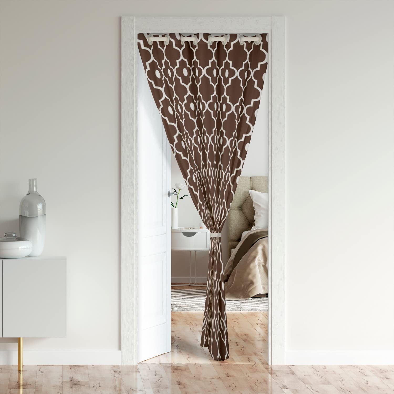 Loussiesd Brown Morocco Pearl Doorway Curtains Privacy Modern Closet Door Curtain for Bedroom 30%-50% Blackout Room Darkening Thermal Insulated Curtain Drape for Doors Windows 132x203cm 1 Panel - Image 2