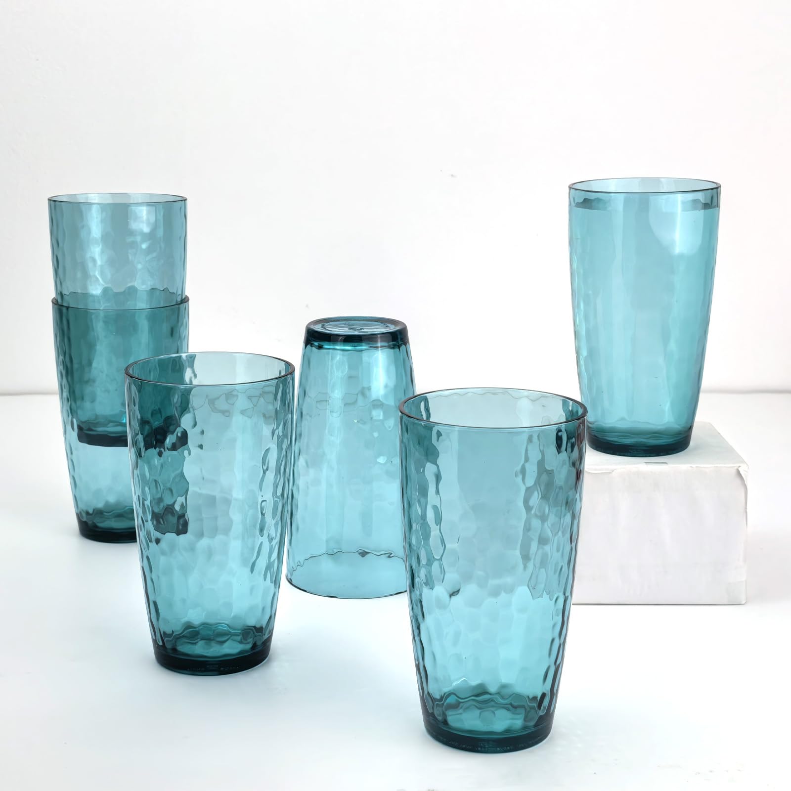 Yalin 20 Ounce Acrylic Drinking Glasses, Reusable Plastic Tumbler, Stackable, BPA-Free, Shatter Proof, Dishwasher Safe, Set of 6 Cups (Cyan)