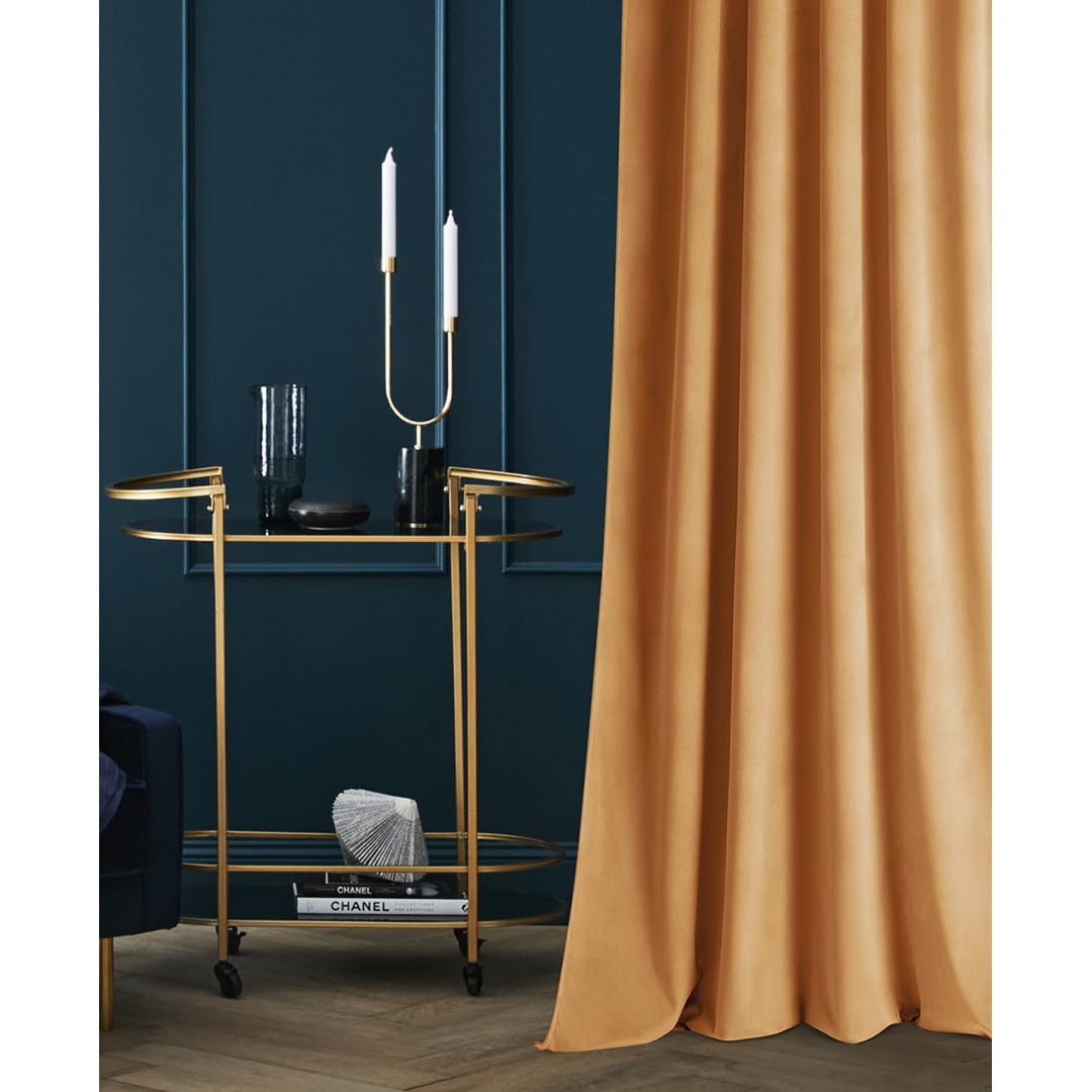 ROOM99 Samtvorhang Vorhang mit Kräuselband Charmy 140 x 280 cm Breite x Höhe Schiebegardinen Curtain Wohnzimmer Schlafzimmer Samt Velours Senf, 1 Stück