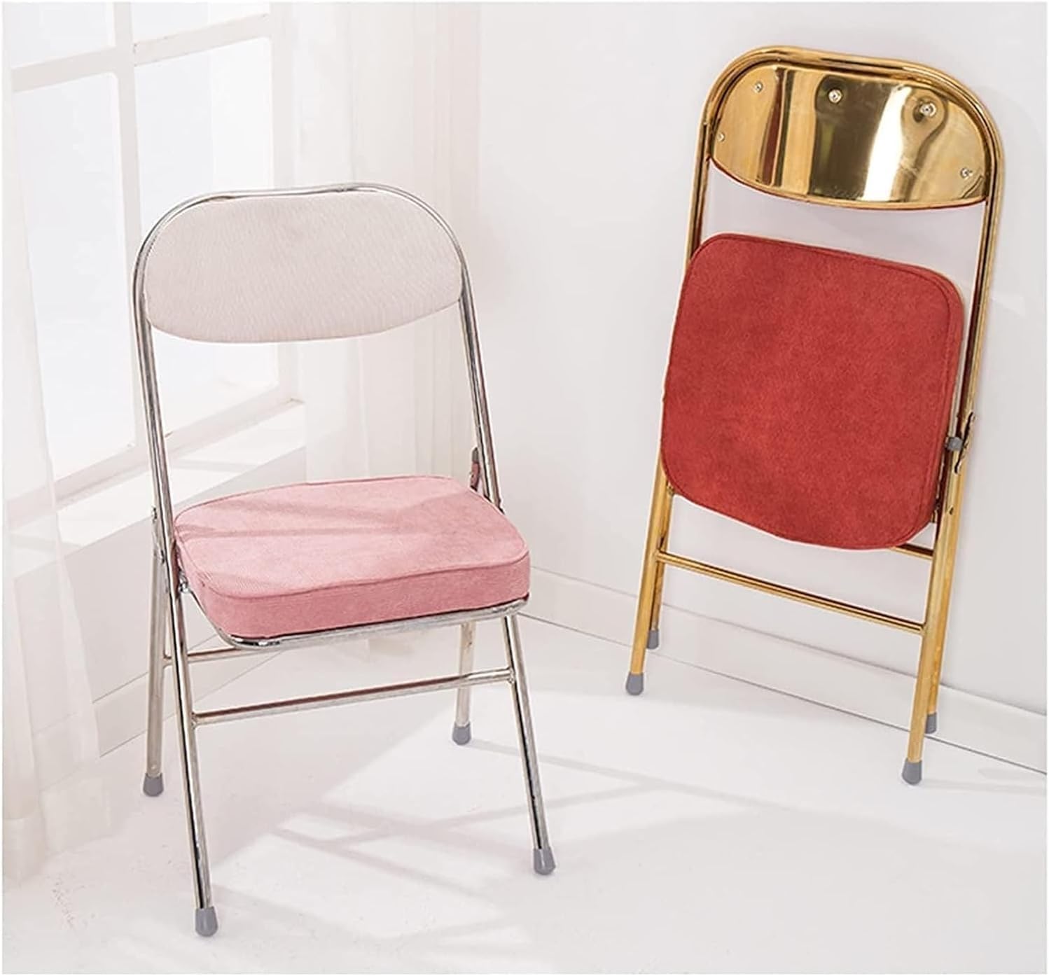 Corduroy Folding Office Chair with Padded Seat for Kitchen Bedroom Meetings(Si,E)