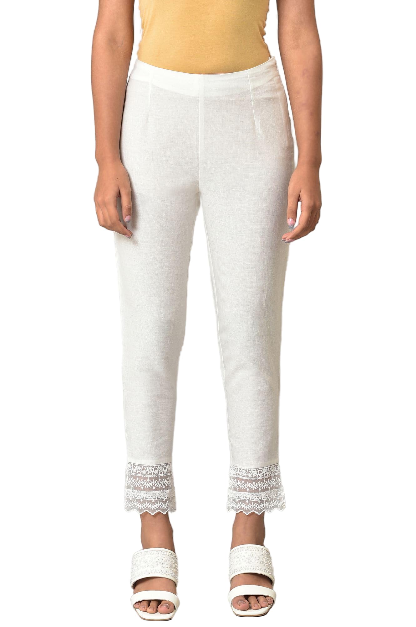 w for woman Lace Trim Cotton Slim Pant-picture-51