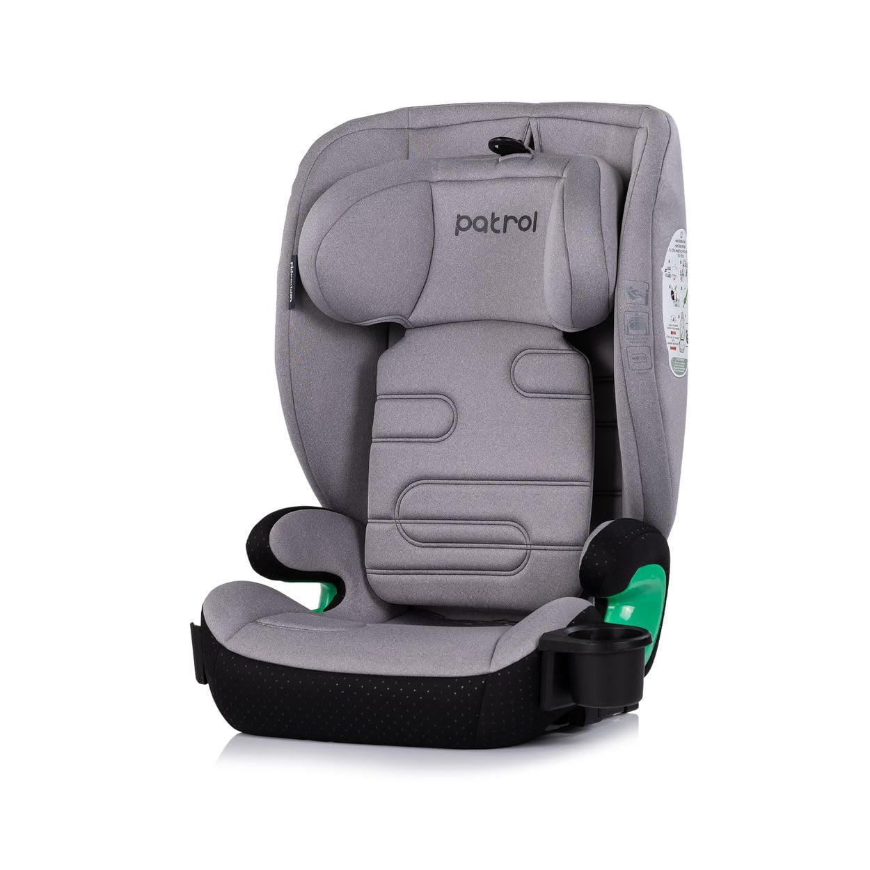 Chipolino Fotelik dziecięcy Patrol i-Size Isofix (100-150 cm) zagłówek uchwyt na napoje szary
