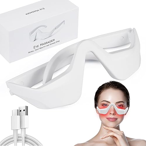  Under-Eye Red Light Therapy Device, Infrared Red Light Therapy Mask, Microcurrent Eye Massager Red Light Eye Mask for Reduce Dark Circles Puffiness Wrinkles, Bag Remove 