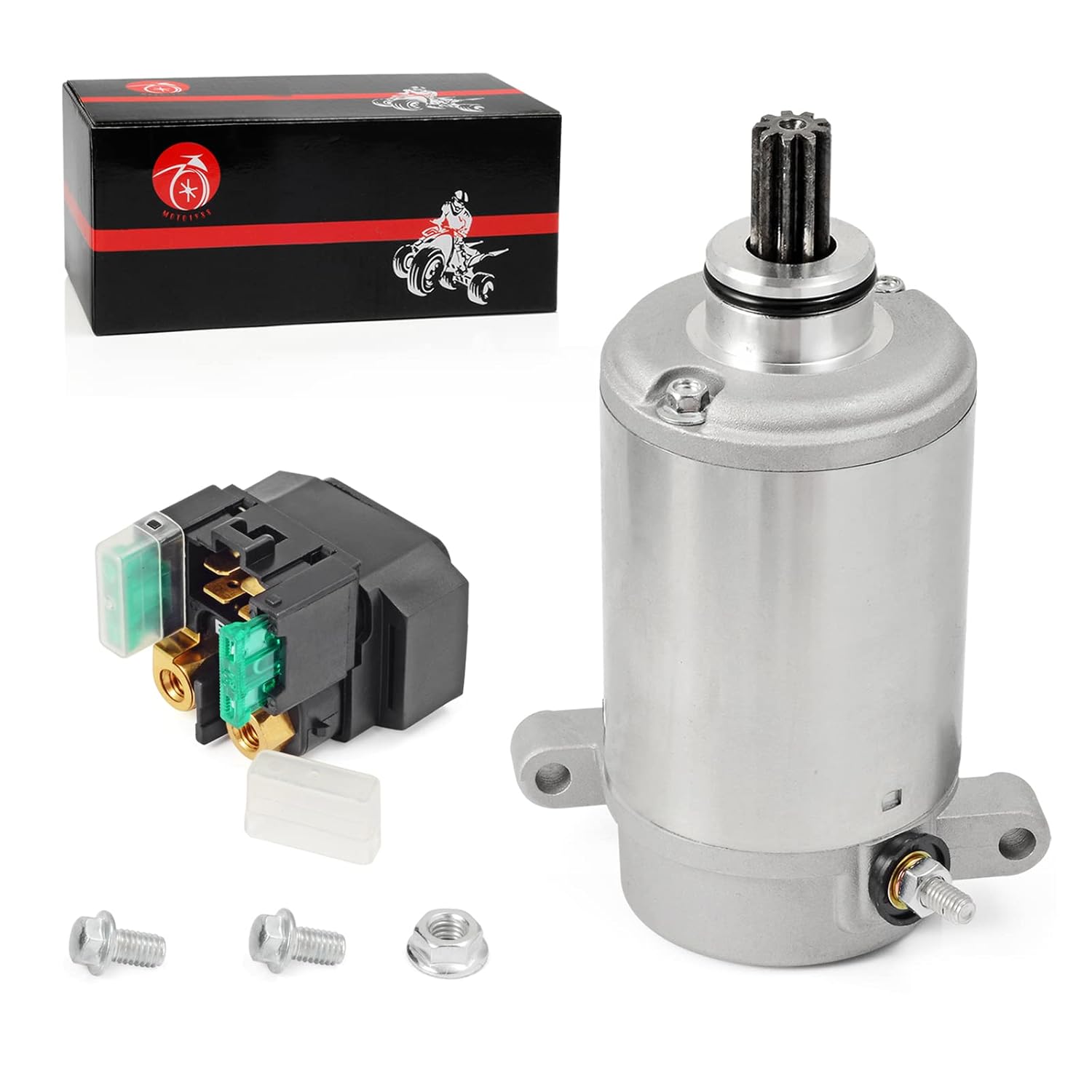 Starter Motor 9T & Relay 30A Compatible with Yamaha Big Bear 400 YFM400 2000-2012 Big Bear 350 1997-1999 Wolverine 350 1995-2005 4KB-81890-00-00