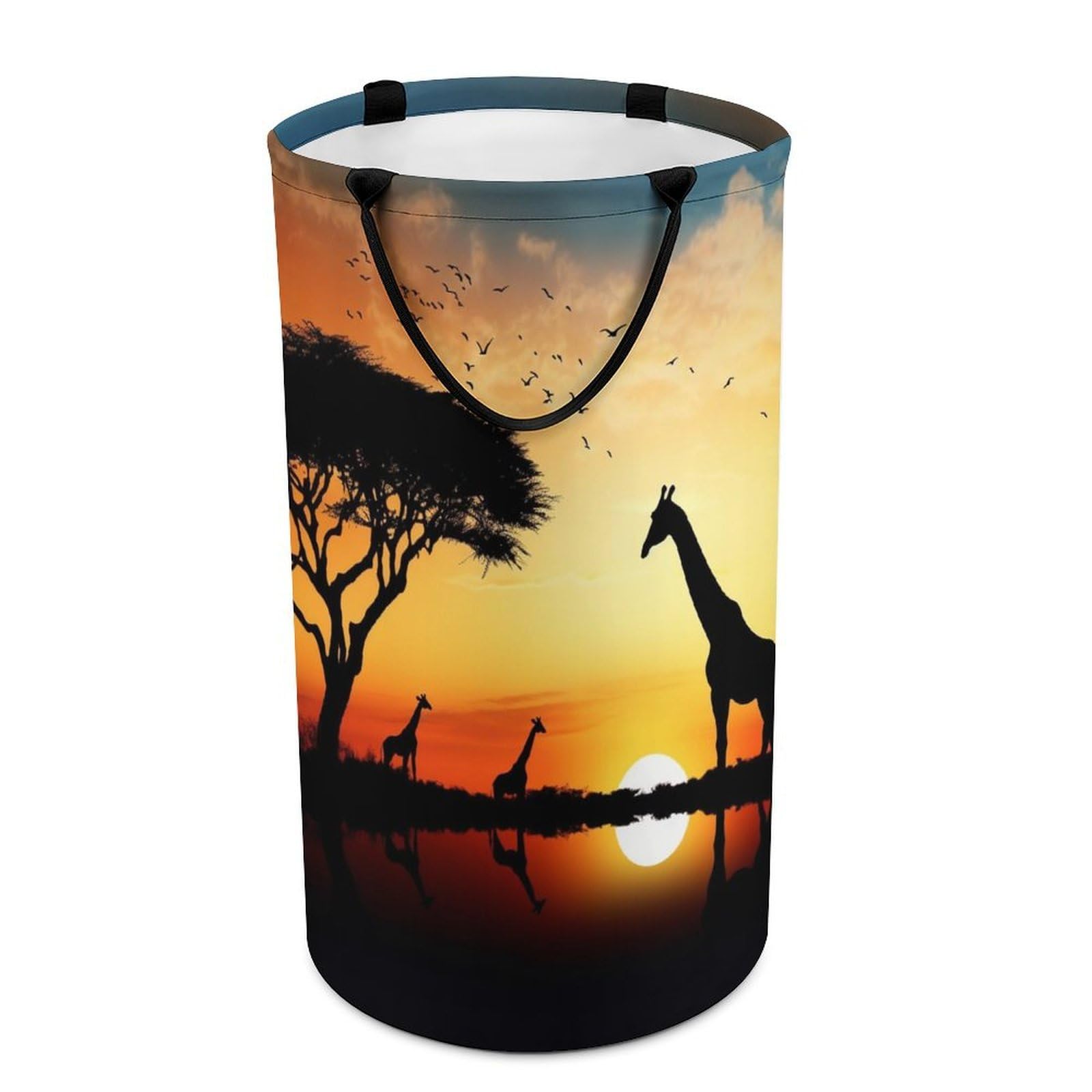 Giraffe Sunset Laundry Basket Freestanding Laundry Hamper with Handles Waterproof Dirty Clothes Hamper Collapsible Washing Bin Aesthetic Clothes Basket for Bathroom Bedroom Dorm