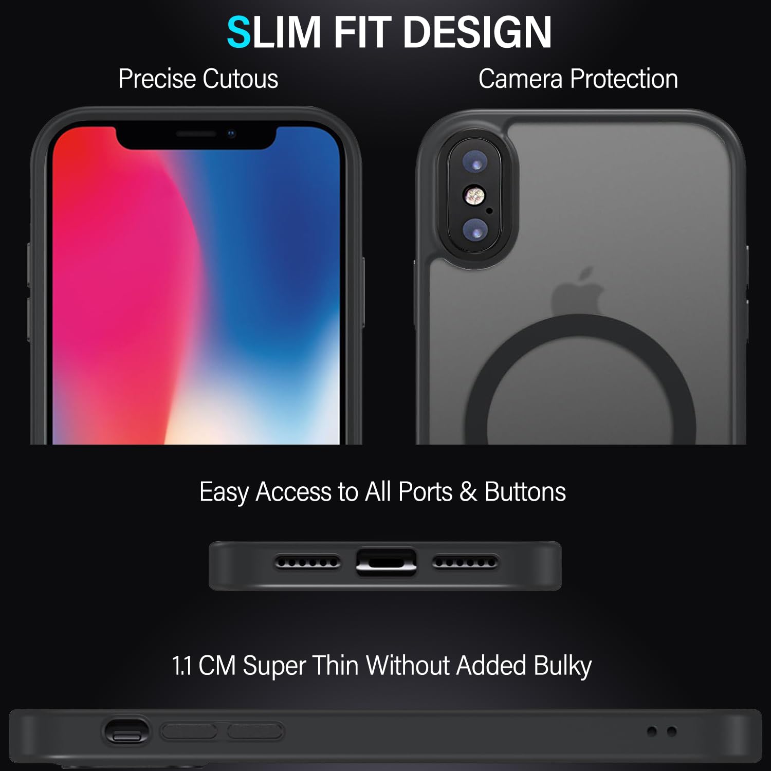 Etui iPhone X/XS kompatybilne z MagSafe, tylna obudowa magnetyczna wszechstronna ochrona obiektywu, odporna na zarysowania, wstrząsoodporna obudowa TPU i PC do X/XS, półprzezroczyste matowe