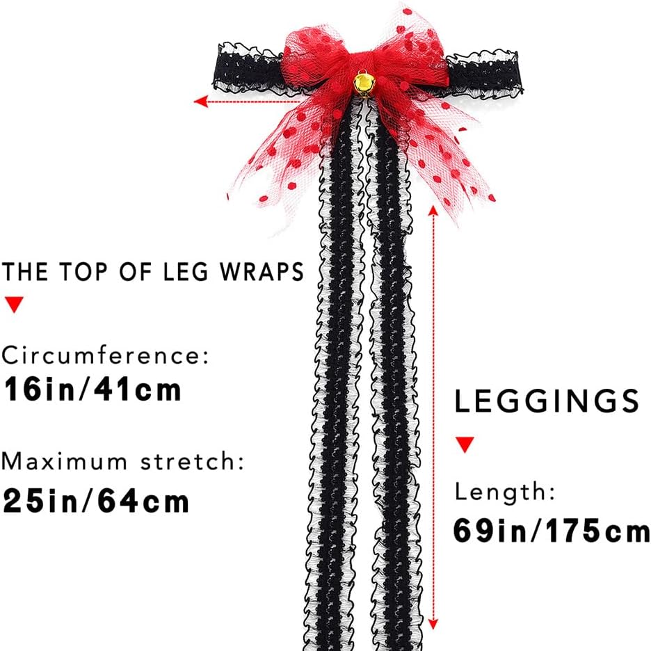 Leg Wraps Rave Bow Bell Y2k Lolita Lace Gaiters Leg Strap Carnival Costume Cosplay Festival Outfit Costume for Women