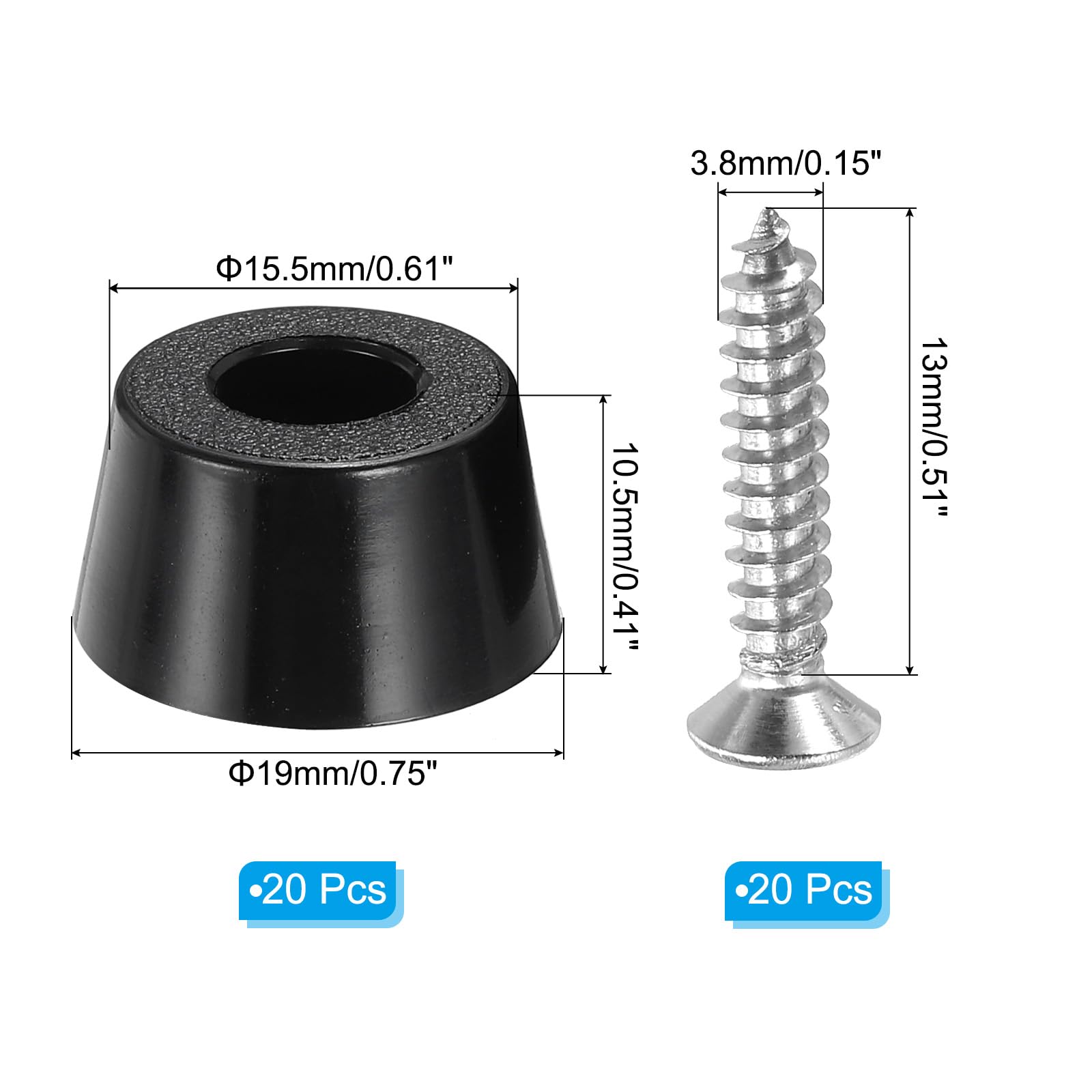 PATIKIL Cutting Board Feet,20 Pieces Non Slip Rubber Feet Bumpers with 304 Stainless Steel Screws for Cutting Board Furniture Chairs Desks 0.75"Wx0.41"H - Image 2