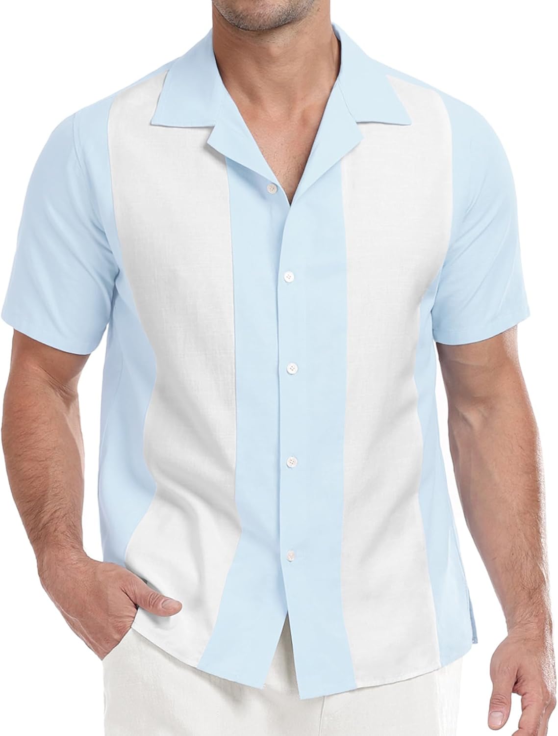 Askdeer Men's Linen Shirts Short Sleeve Button Down Shirts Casual Vacation Beach Summer Tops - Image 4