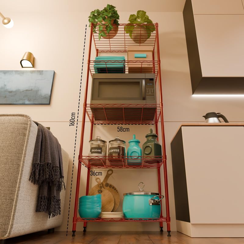 Image of 5-Shelves Heavy Duty Steel Storage Rack | Multipurpose Shelving Unit for Kitchen, Home & Utility