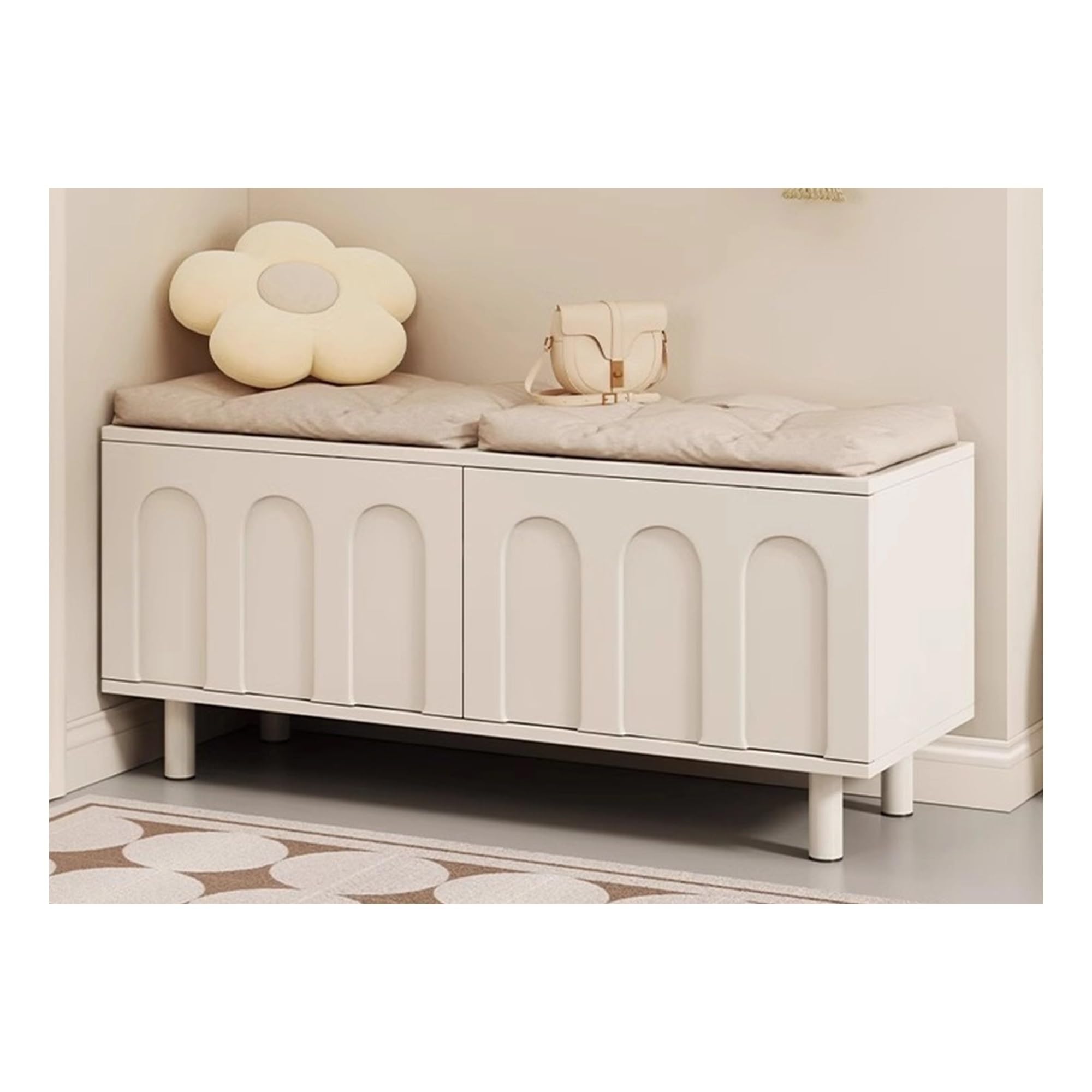 LWJSOCP White Shoe Storage Bench with Cushion Seat 2Door Shoe Rack Cabinet Hidden nizer for Foyer Hallway & MudroomStylish & Functional Shoe Cabinet with Storage