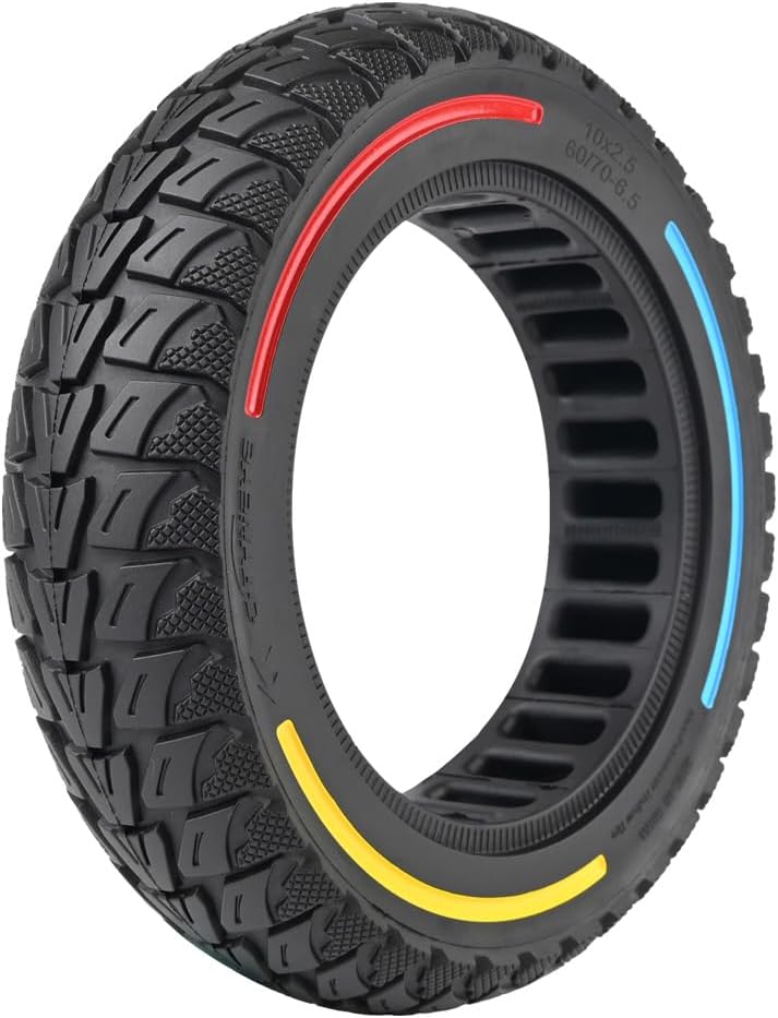 60/70-6.5, 10x2.5 10" Off-Road Honeycomb Tire, Air Pocket Non-Pneumatic 3-Color Solid Tire w/Slot 45mm Replace for Segway Ninebot Max G30LP G30D G30E Electric Kick Scooter Tyre Wheel Parts (1)